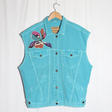 Load image into Gallery viewer, Veste en jeans turquoise fleurs boro
