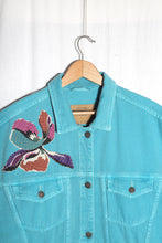 Load image into Gallery viewer, Veste en jeans turquoise fleurs boro