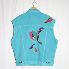 Load image into Gallery viewer, Veste en jeans turquoise fleurs boro