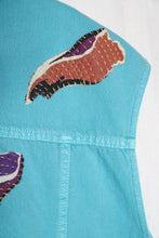 Load image into Gallery viewer, Veste en jeans turquoise fleurs boro