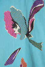Load image into Gallery viewer, Veste en jeans turquoise fleurs boro