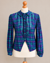 画像をギャラリービューアに読み込む, Chemise vintage à carreaux et broderies — Années 80