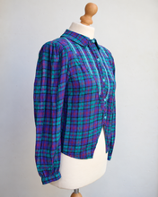 画像をギャラリービューアに読み込む, Chemise vintage à carreaux et broderies — Années 80
