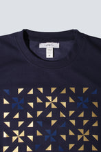 Load image into Gallery viewer, Sweat bleu graphisme or et bleu